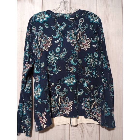 Charter Club Sweater Ladies Extra Large Navy Teal Cardigan Paisley‎ - Picture 2 of 6